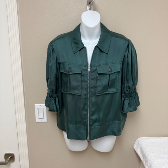 NEW! Cinq a Sept Holly Puff-Sleeve Utility Jacket Eucalyptus Green Small $395 - Picture 3 of 12